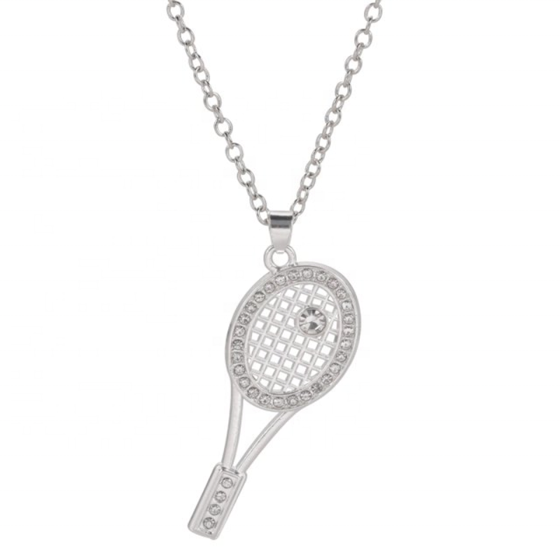 Fashion Trend Sports Series Stainless Steel Tennis Racket Pendant Simple Necklace Ladies Necklace Zircon Openwork Tennis Racket