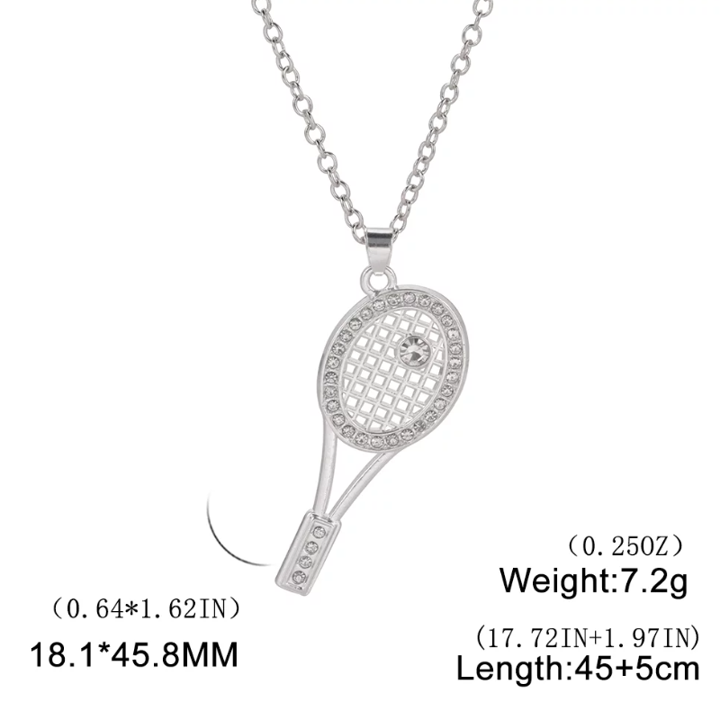 Fashion Trend Sports Series Stainless Steel Tennis Racket Pendant Simple Necklace Ladies Necklace Zircon Openwork Tennis Racket