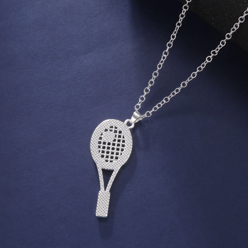 Fashion Trend Sports Series Stainless Steel Tennis Racket Pendant Simple Necklace Ladies Necklace Zircon Openwork Tennis Racket