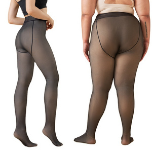 Fake Translucent Warm Open Crotch Pantyhose Leggings With Silicone Buttocks Transparent Oversized Pantyhose / Tights