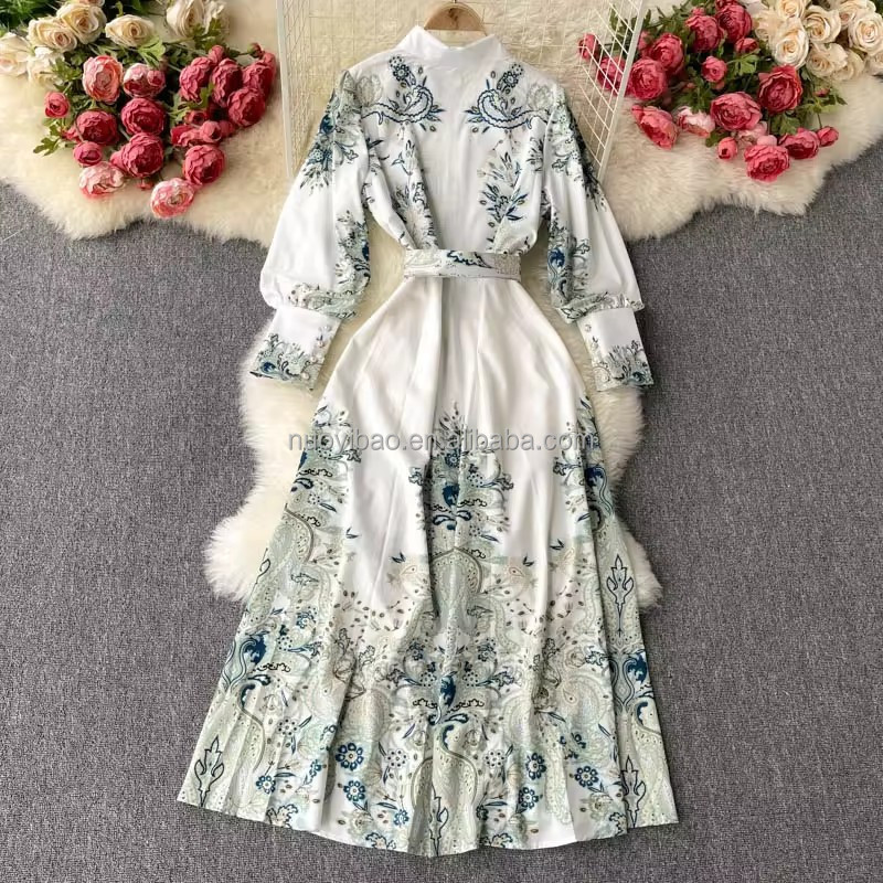 2024Vintage court style dress with round neck long sleeves peplum Western style fairy dress