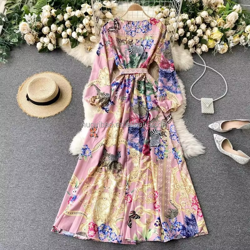 2024Vintage court style dress with round neck long sleeves peplum Western style fairy dress