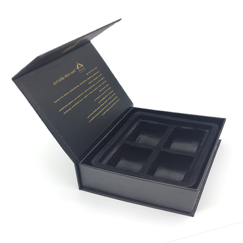 custom printed black rigid magnetic book packaging gift box with foam insert