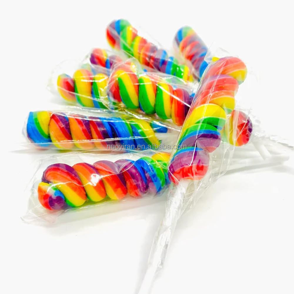 Candy manufacturer OEM wholesale kids Candy high quality fruit flavour colorful swirl twist lollipop