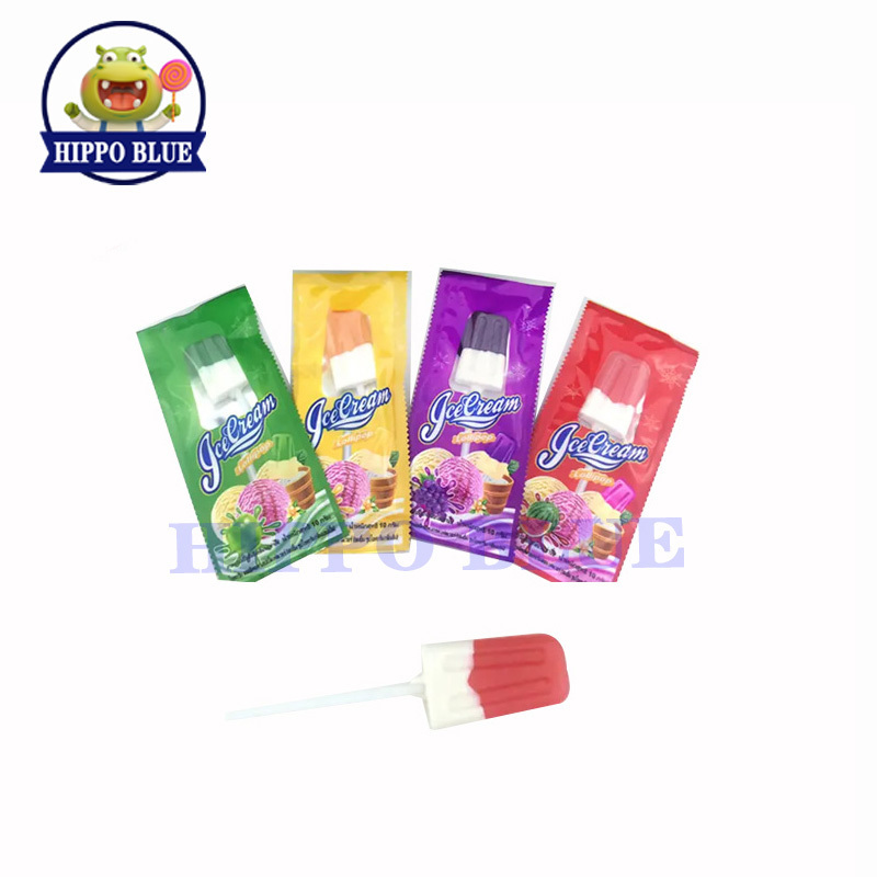 High quality packaging custom shape colorful Ice Cream hard candy lollipops chinese manufacturer Cheap candy wholesale