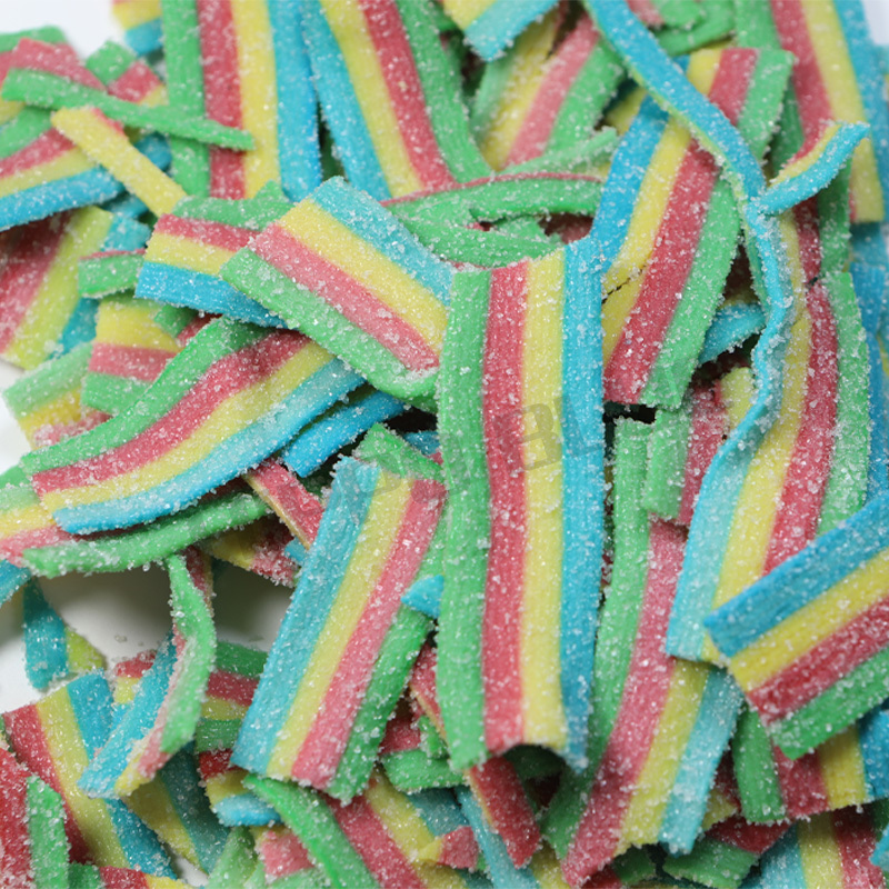 Hot selling halal bulk sour belts strips colorful gummy candy china suppliers of candy factory