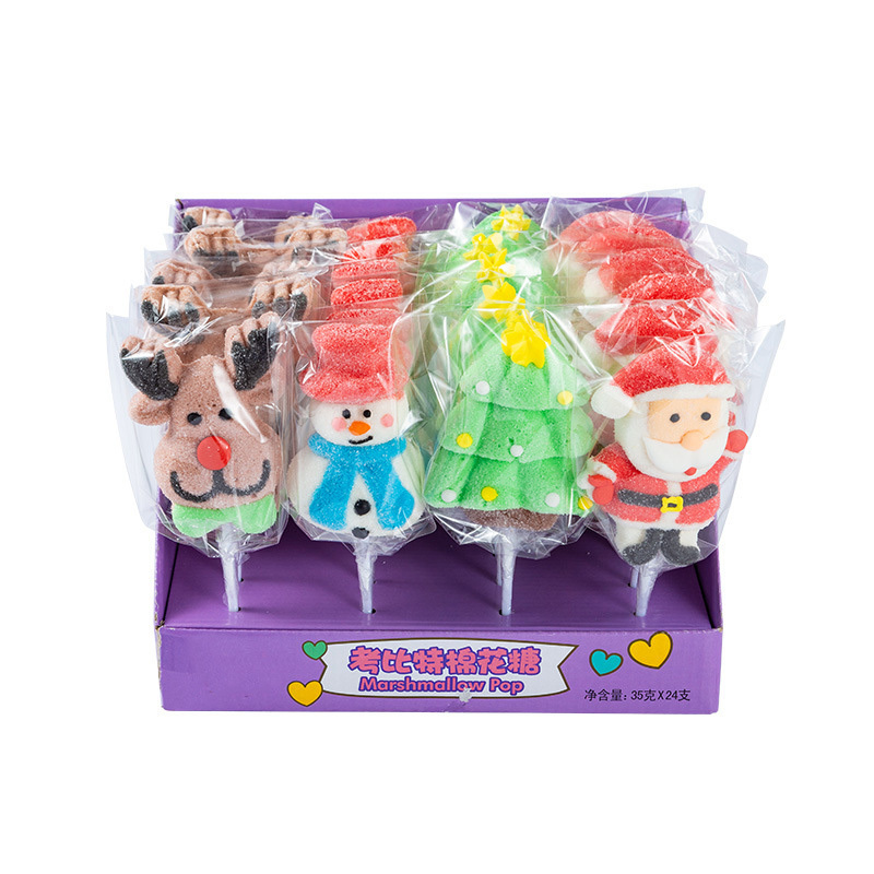 35g Christmas cartoon shape cotton candy lollipop fudge children's casual snacks lollipop marshmallow