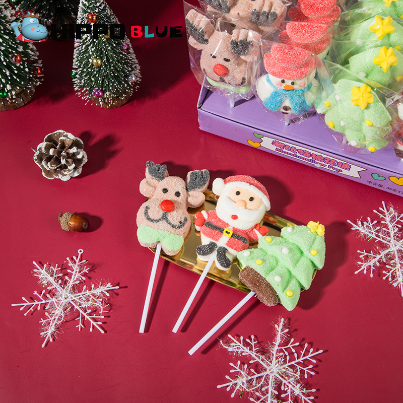 35g Christmas cartoon shape cotton candy lollipop fudge children's casual snacks lollipop marshmallow