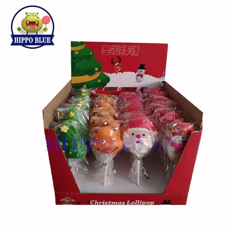 High quality OEM sweet fruit flavored Christmas hard candy lollipop china factory wholesaler for sale