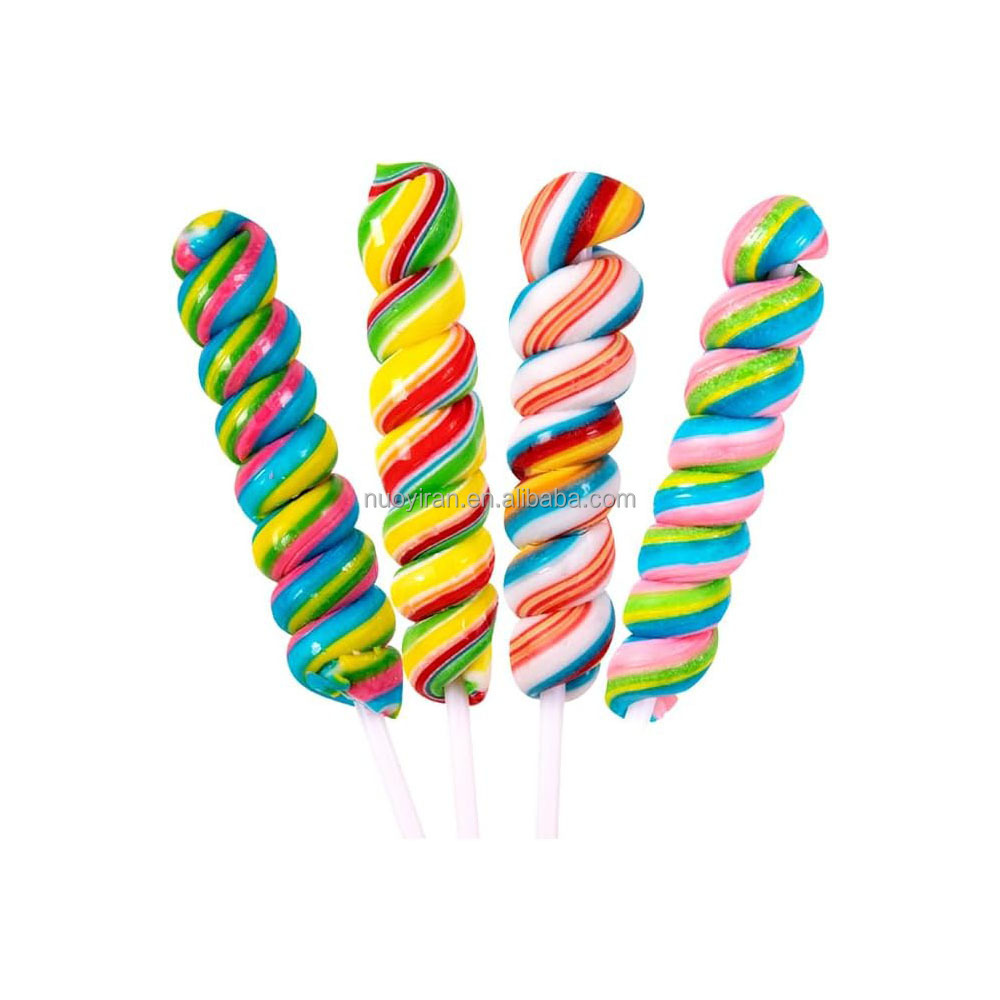 Candy manufacturer OEM wholesale kids Candy high quality fruit flavour colorful swirl twist lollipop