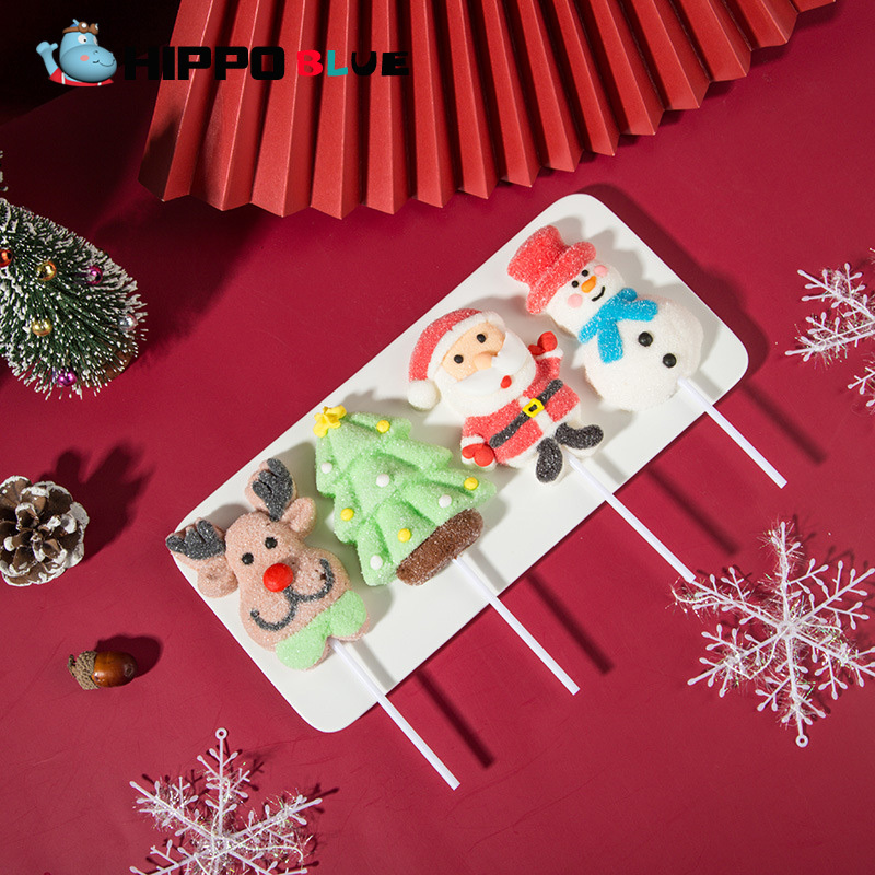 35g Christmas cartoon shape cotton candy lollipop fudge children's casual snacks lollipop marshmallow