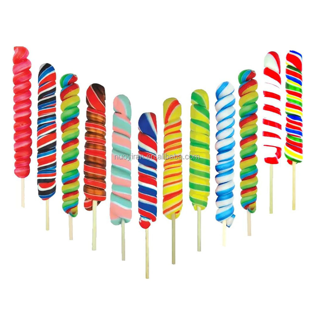 Candy manufacturer OEM wholesale kids Candy high quality fruit flavour colorful swirl twist lollipop