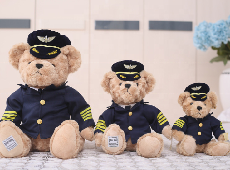 Custom Army Plush Police Bear Stuffed Pilot Uniform cool Teddy plush Bear