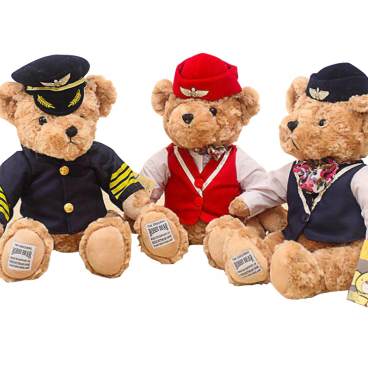 Custom Army Plush Police Bear Stuffed Pilot Uniform cool Teddy plush Bear