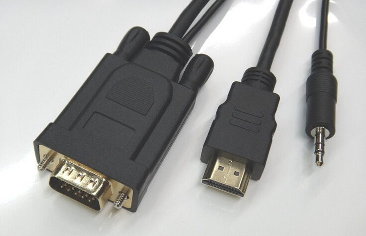 High quality 1.8m 6ft HDMI to VGA with audio cable Converter adapter cable support 1080P Full HD