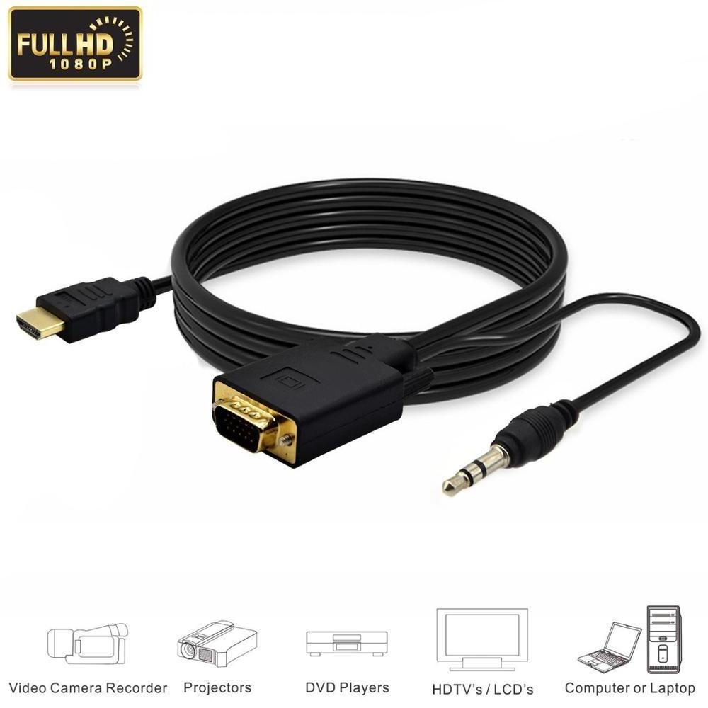 High quality 1.8m 6ft HDMI to VGA with audio cable Converter adapter cable support 1080P Full HD