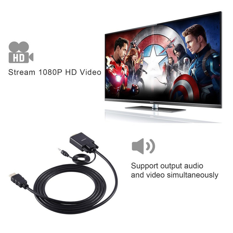 High quality 1.8m 6ft HDMI to VGA with audio cable Converter adapter cable support 1080P Full HD