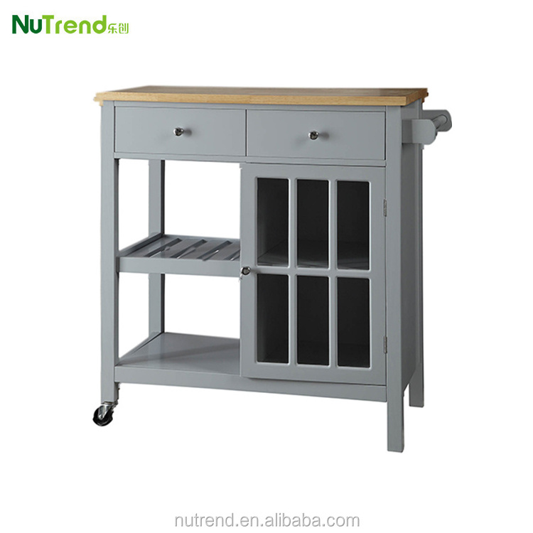 Cheap Wood Rolling Storage Trolley with Drawer and Door Narrow Small Serving Kitchen Utility Food Cabinet Cart on Wheels