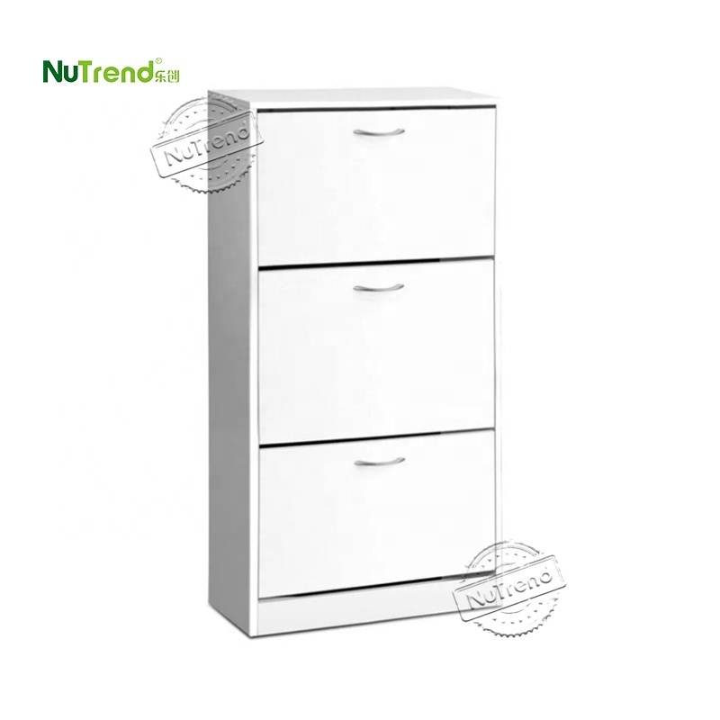 3 Drawer Storage White Melamine Wooden Furniture Slim Tall  Narrow Hallway Shoe Rack Cabinet