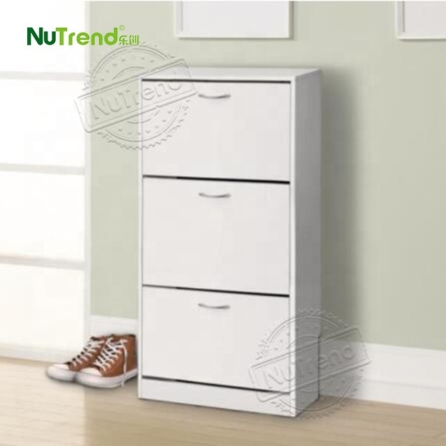 3 Drawer Storage White Melamine Wooden Furniture Slim Tall  Narrow Hallway Shoe Rack Cabinet