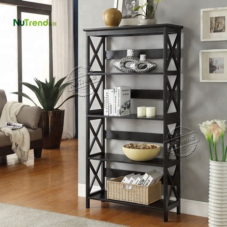 Oxford 5 Tier Bookcase Portable Wood Display Stand Storage Unit Book Shelf