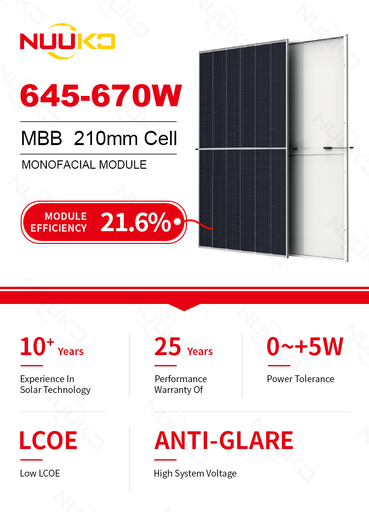 NUUKO Hot sale Solar 645W 650W Half Cell Monocrystalline 660W 665W  210mm Solar Panel