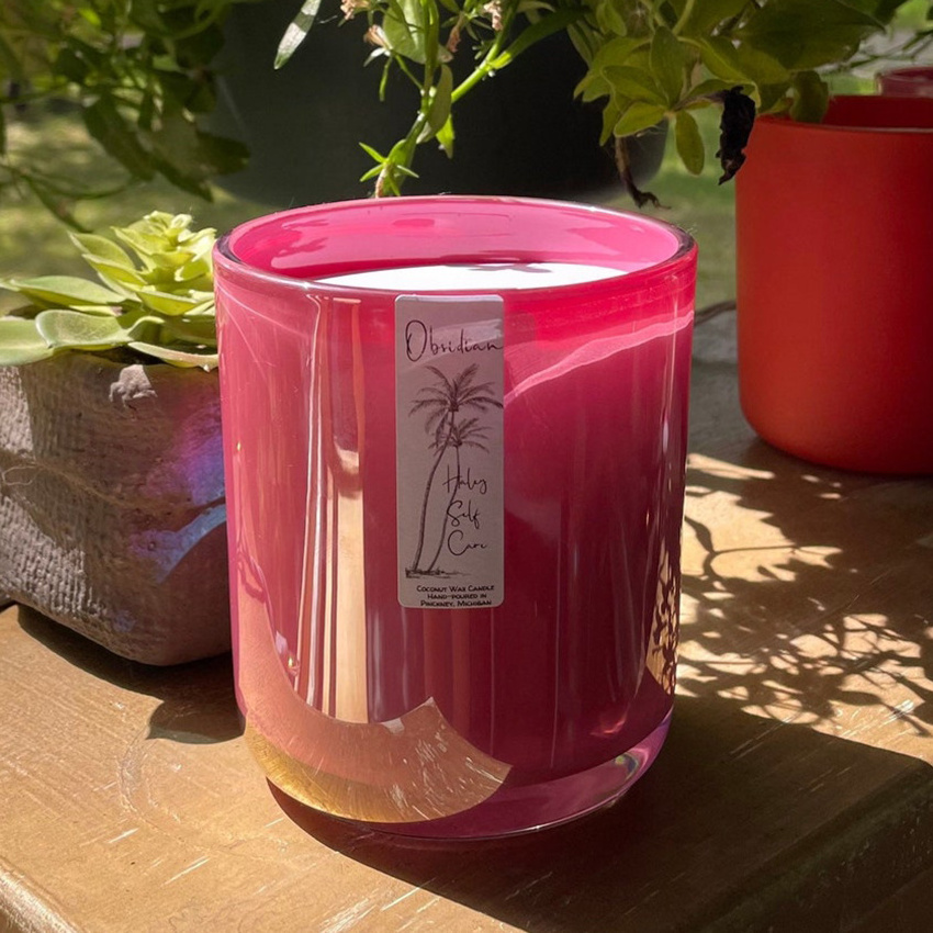 Luxury Shiny Colorful 12 oz 300ml Iridescent Pink Holographic Wide Mouth Scented Candle