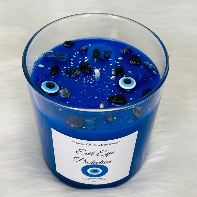 Luxury Novelty Diy Private Label Blue Amulet Prayer Spell Candles Evil Eye Scented Candle Set Packaging With Box