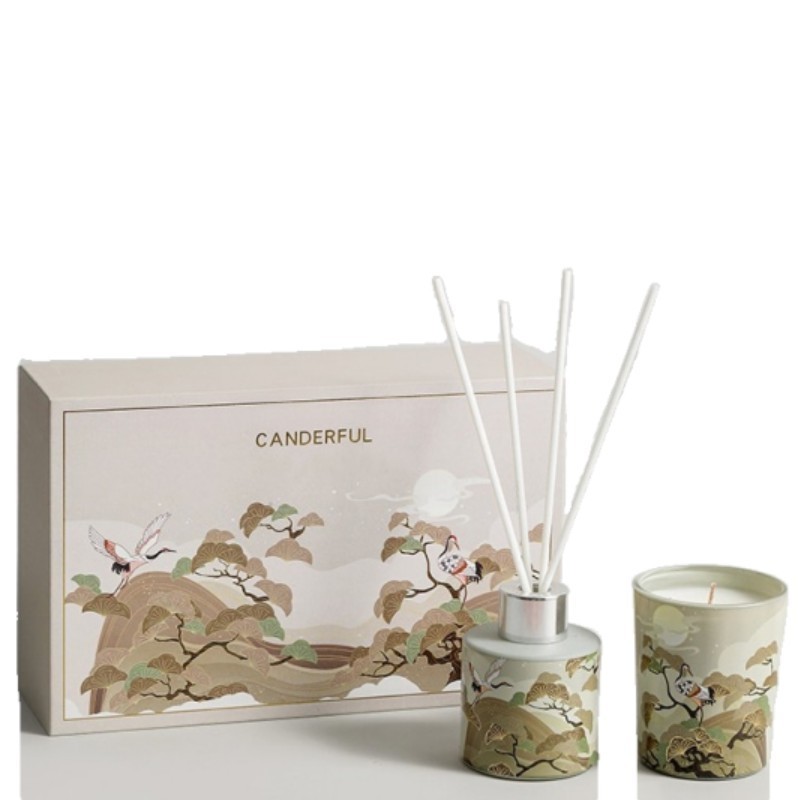 Creative Spring Round 120ml Aromatherapy Diffuser 7oz Candle Fragrance Set Reed Diffuser And Scented Candle with Box