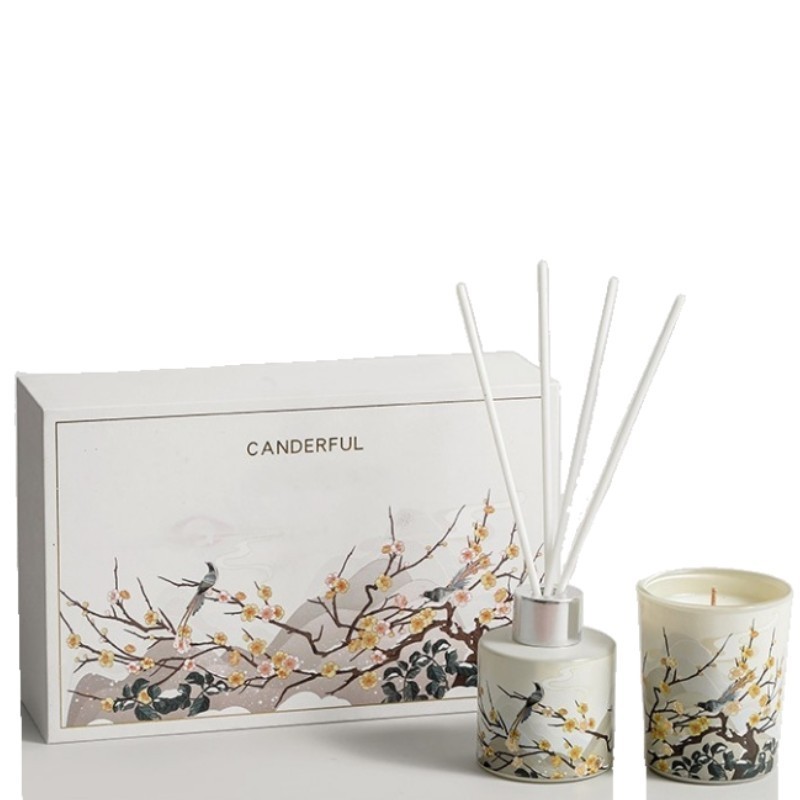 Creative Spring Round 120ml Aromatherapy Diffuser 7oz Candle Fragrance Set Reed Diffuser And Scented Candle with Box