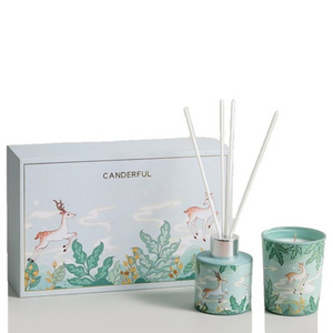 Creative Spring Round 120ml Aromatherapy Diffuser 7oz Candle Fragrance Set Reed Diffuser And Scented Candle with Box