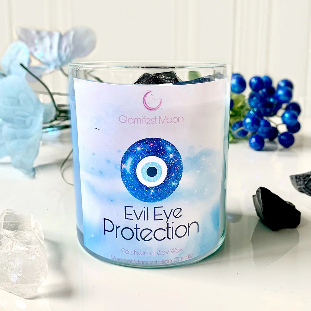 Luxury Novelty Diy Private Label Blue Amulet Prayer Spell Candles Evil Eye Scented Candle Set Packaging With Box