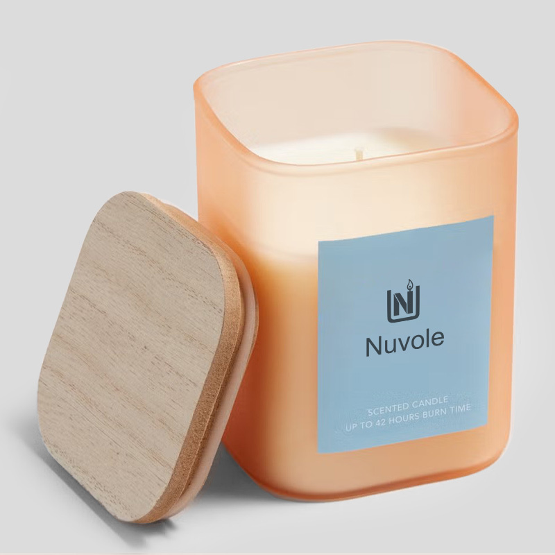 Private Label 6oz Square Scented Candles Home Fragrance Smokeless Color Scrub Scented Candles With Wooden Lid