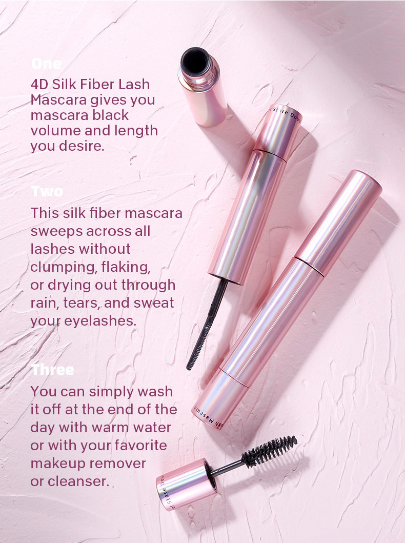 Two End Rose Pink Mascara Dual Ended 4d Silk Fiber Lash Mascara Waterproof Low Moq Vegan Double Sided Mascara