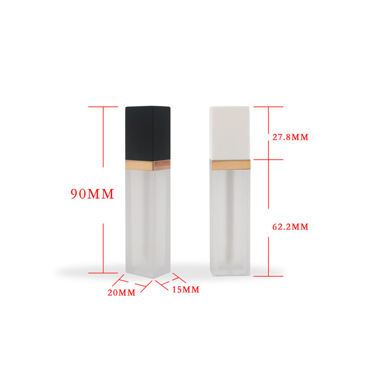 Wholesale 8ml matte Liquid Lip Gloss Container square white black rose gold clear frost lipgloss cosmetic packaging with wand