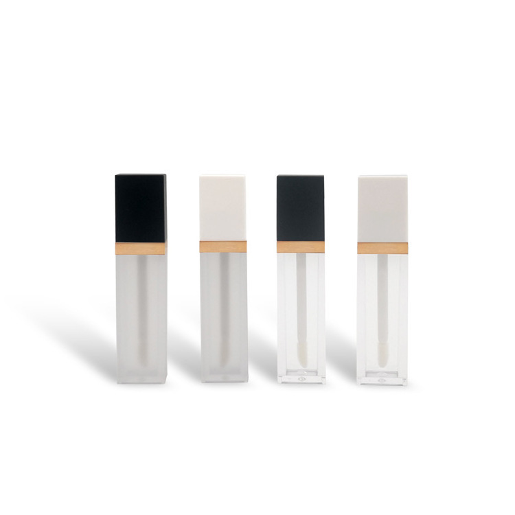 Wholesale 8ml matte Liquid Lip Gloss Container square white black rose gold clear frost lipgloss cosmetic packaging with wand