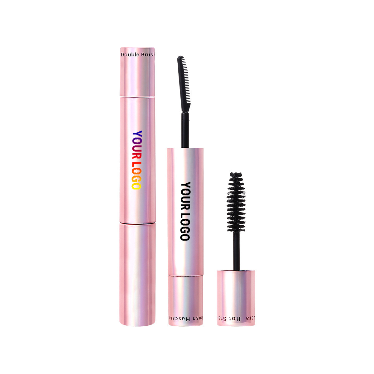 Two End Rose Pink Mascara Dual Ended 4d Silk Fiber Lash Mascara Waterproof Low Moq Vegan Double Sided Mascara