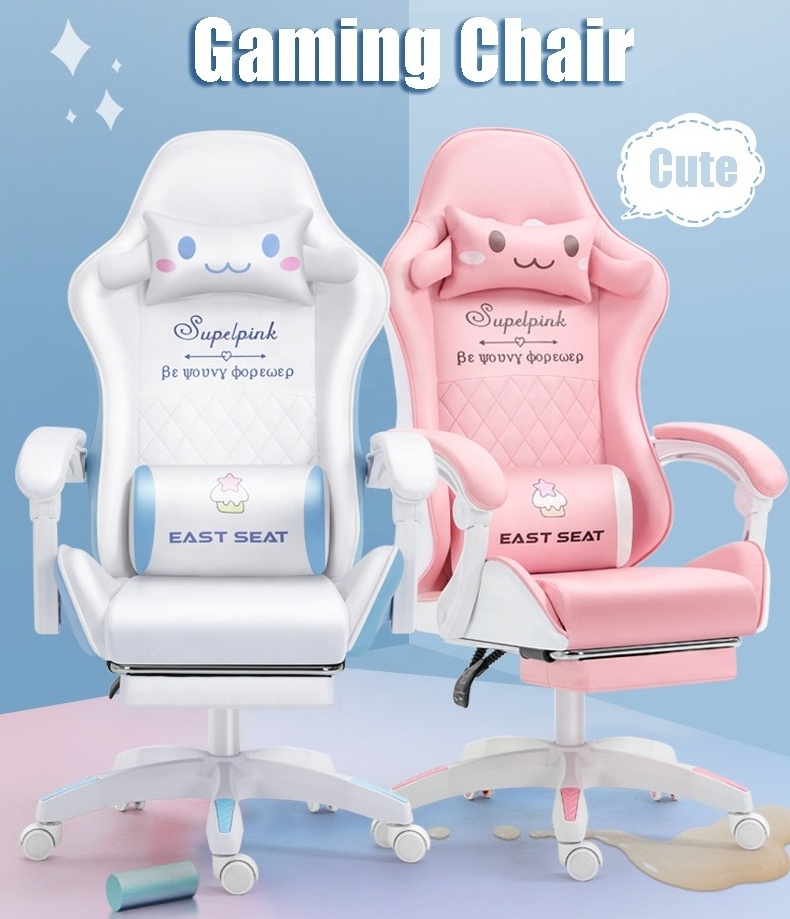 Cheap Cute Reclining Swivel Office Chair cadeira de jogos Executive Pink Gaming Chair silla gamer mujer con reposapies