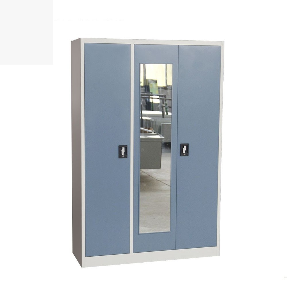 Metal Wardrobe with Mirror Bedroom Cloth Storage Lightweight 3 Door Steel Bedroom Furniture Wardrobe Cabinet Home Furniture