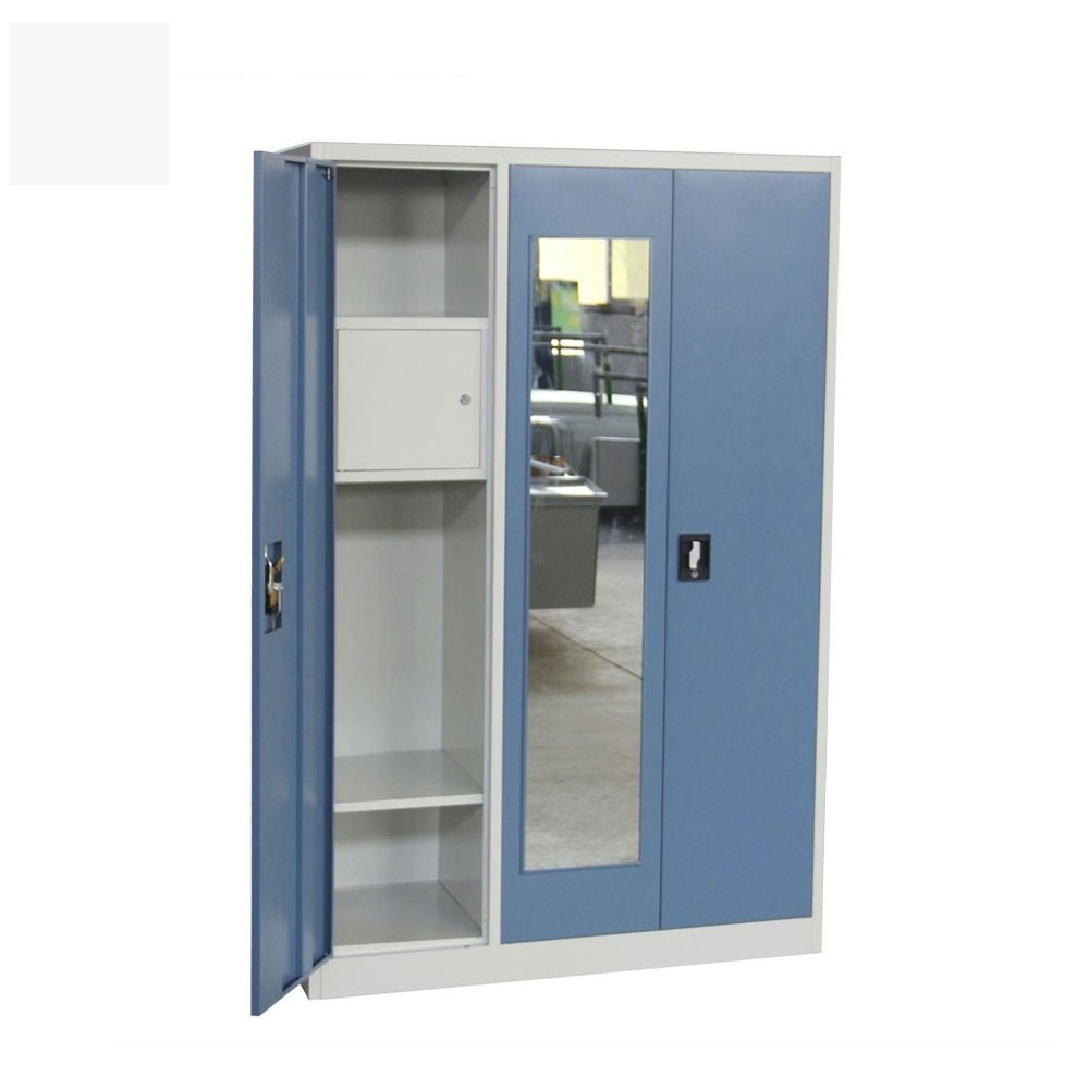 Metal Wardrobe with Mirror Bedroom Cloth Storage Lightweight 3 Door Steel Bedroom Furniture Wardrobe Cabinet Home Furniture