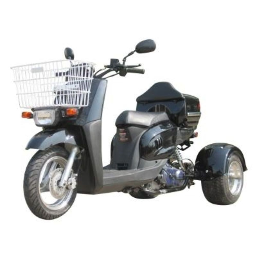 Trike Model 50cc 3-wheel Trike Scooter single cylinder, 4 stroke Cooling System: air cool Drive System: chain SPEED: 45 mph