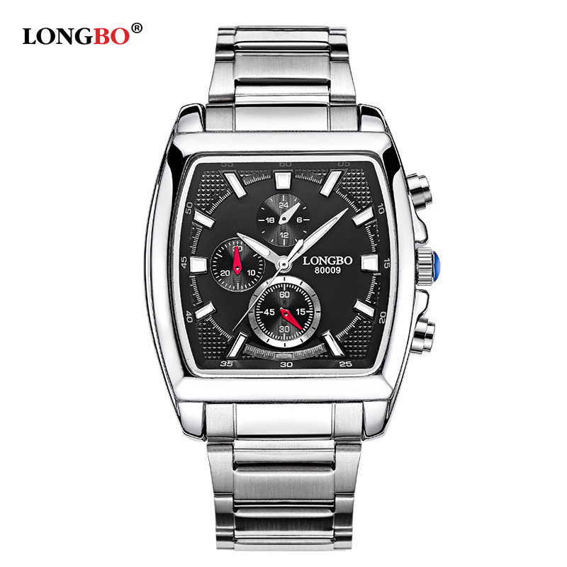 LONGBO 80009 Hot Sale Stainless Steel Band Men Outdoor Sports Square Wristwatches  Student Quartz Wristwatches