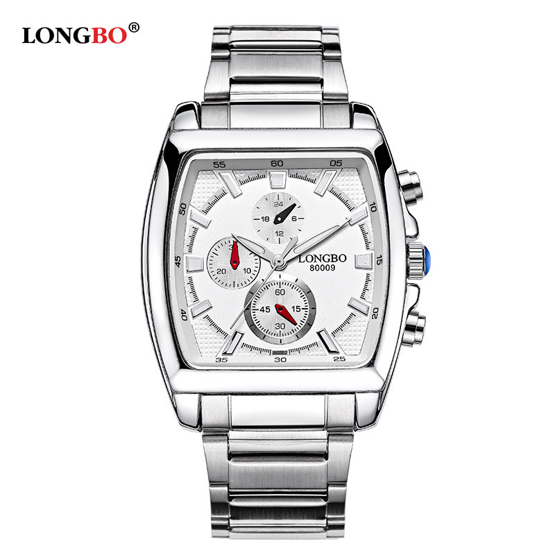 LONGBO 80009 Hot Sale Stainless Steel Band Men Outdoor Sports Square Wristwatches  Student Quartz Wristwatches