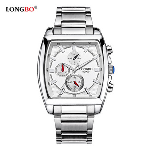 LONGBO 80009 Hot Sale Stainless Steel Band Men Outdoor Sports Square Wristwatches  Student Quartz Wristwatches