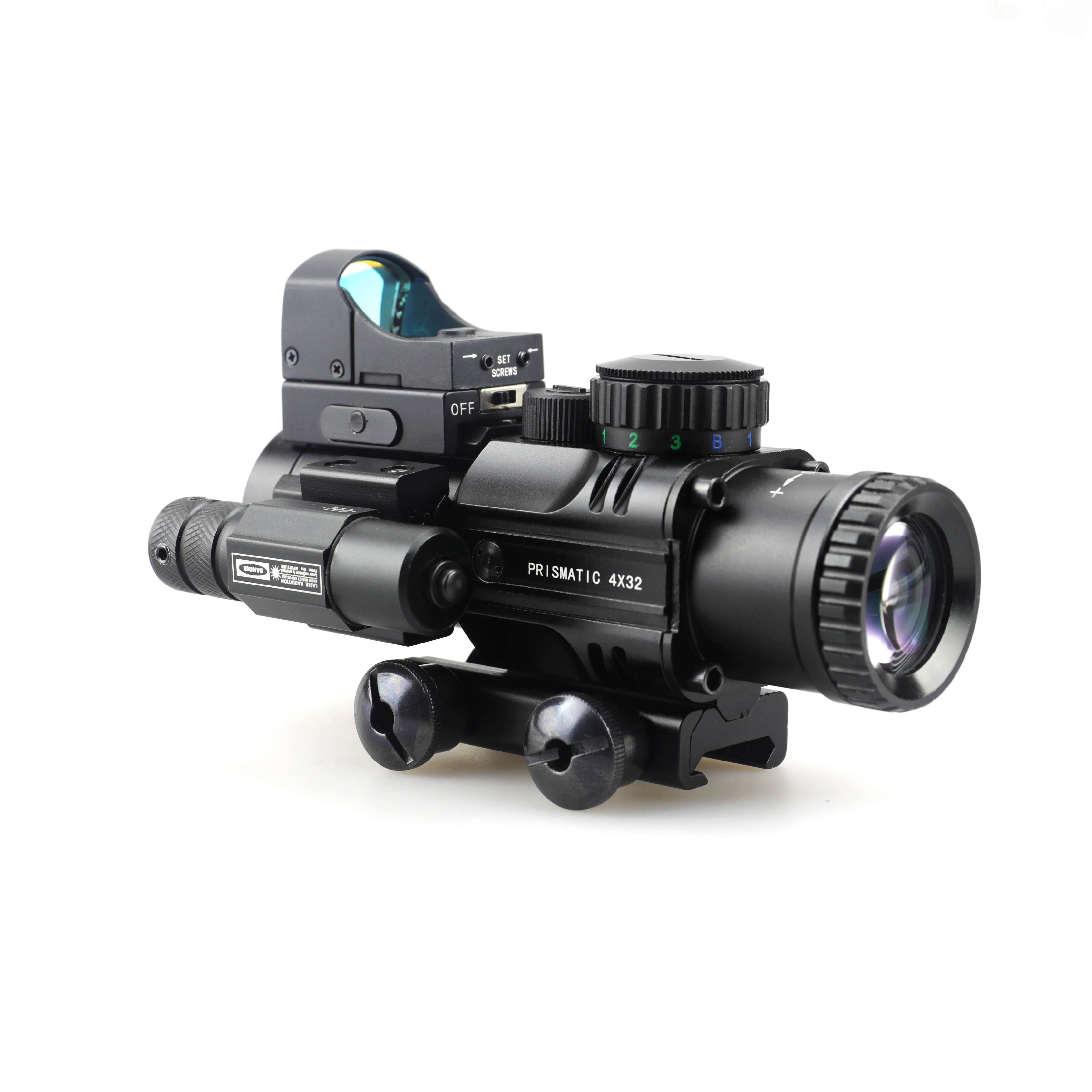 Latest Prismatic 4x32 Red/Green/Blue Illumination With Mini red dot sight&Green laser sight