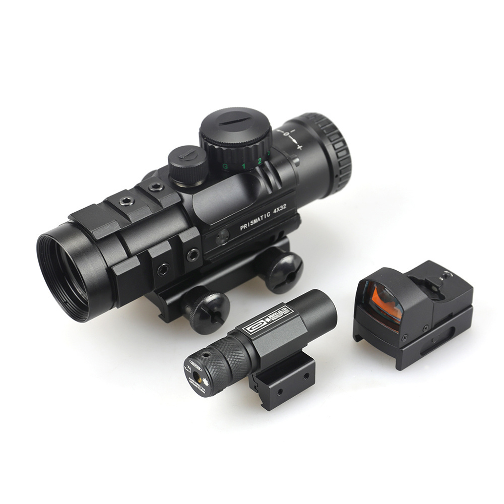 Latest Prismatic 4x32 Red/Green/Blue Illumination With Mini red dot sight&Green laser sight