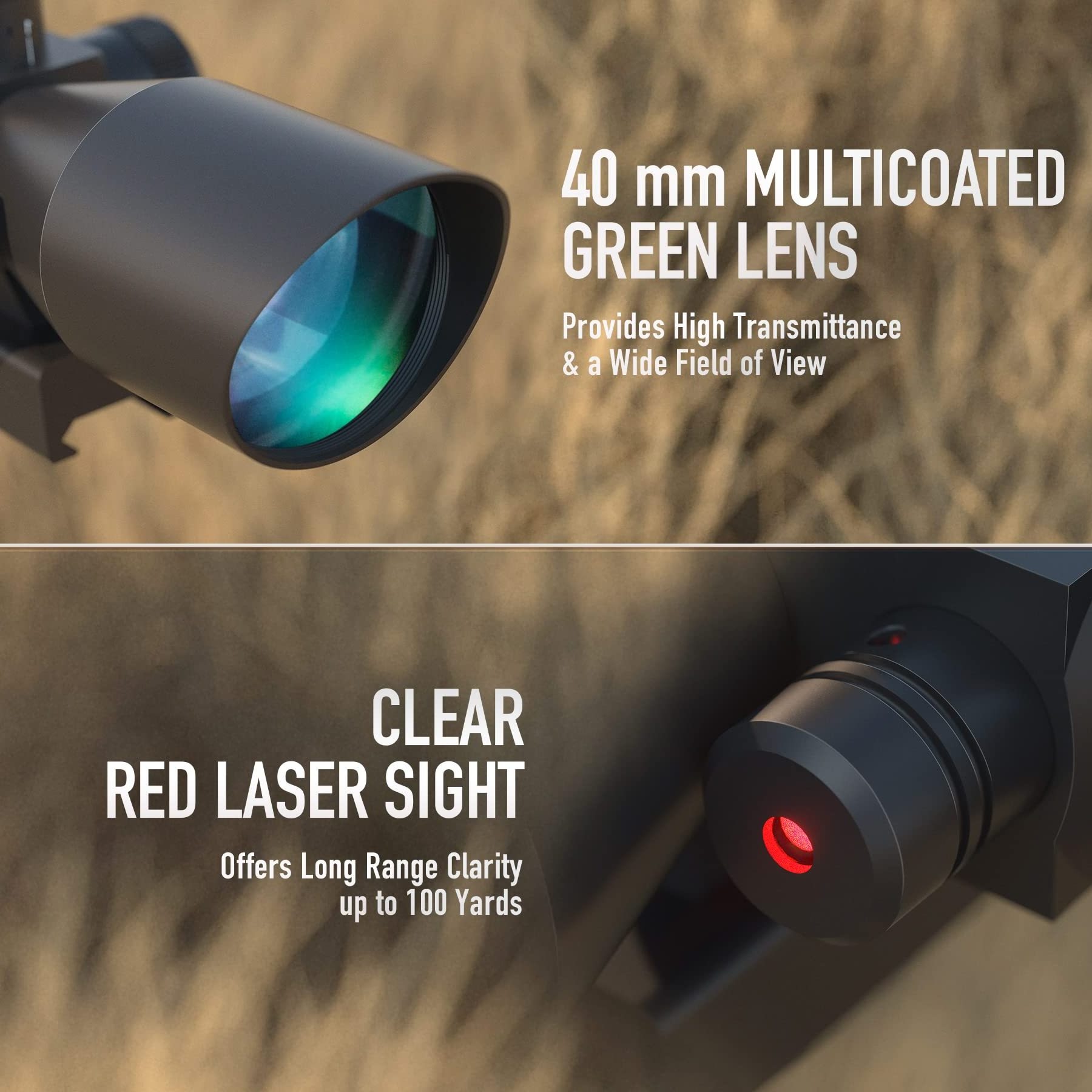 Factory 2.5-10x40 Red Green Illuminated Scope with Red Laser Combo - Green Lens Color