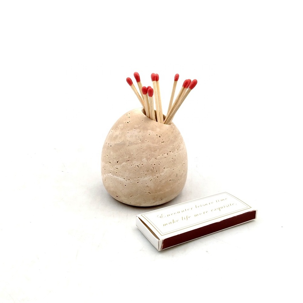 Travertine Candlestick Holder with Striker for Cute and Fancy Matches