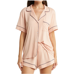 Women's Pajamas Cotton Set Soft Modal 200g Button Short Sleeve Shirt with Shorts Sleepwear PJs Set