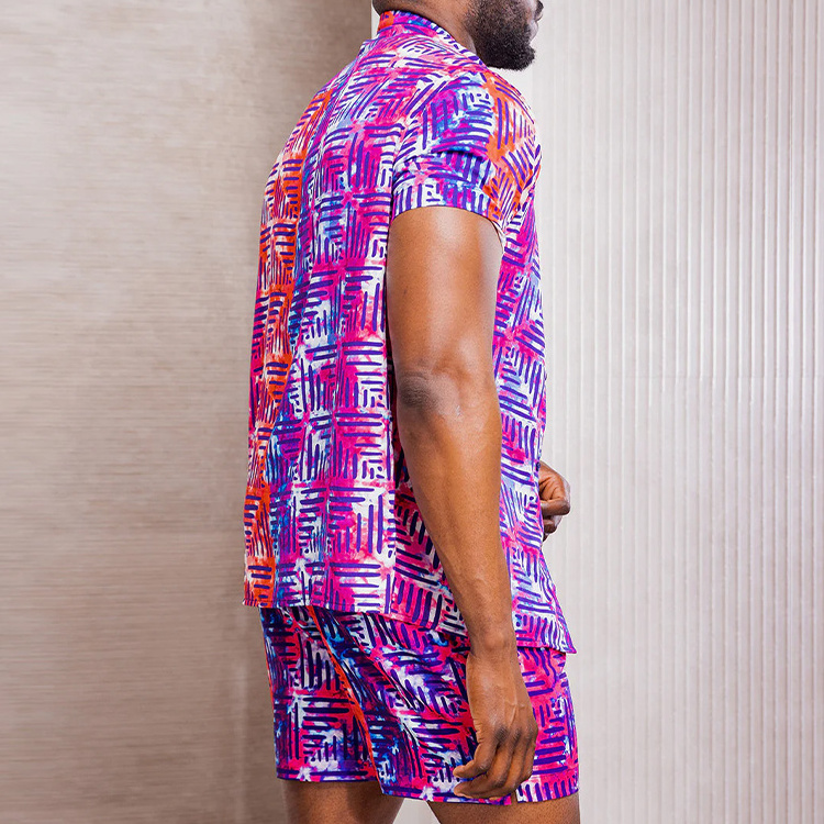 Men's African Print Lightweight Button-Up Shirt And Shorts Africa Men Clothing